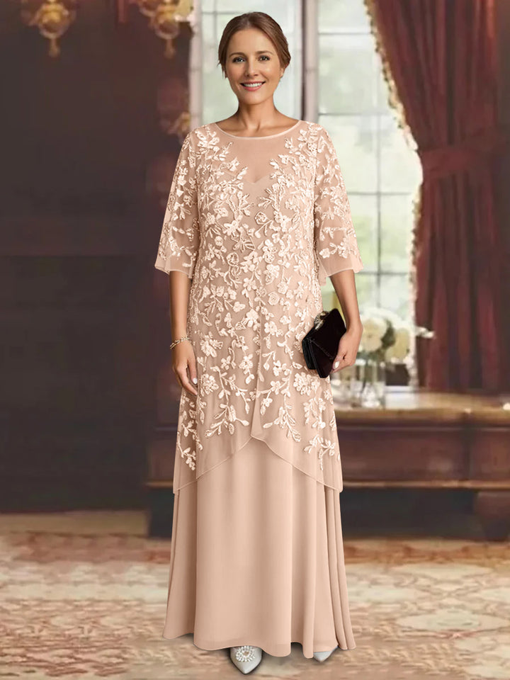 A-Line/Princess Chiffon Half Sleeves Lace Mother of the Bride Dresses Ankle-Length