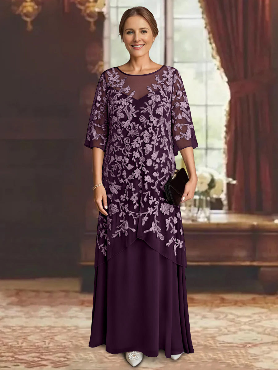 A-Line/Princess Chiffon Half Sleeves Lace Mother of the Bride Dresses Ankle-Length