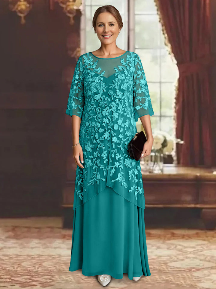 A-Line/Princess Chiffon Half Sleeves Lace Mother of the Bride Dresses Ankle-Length