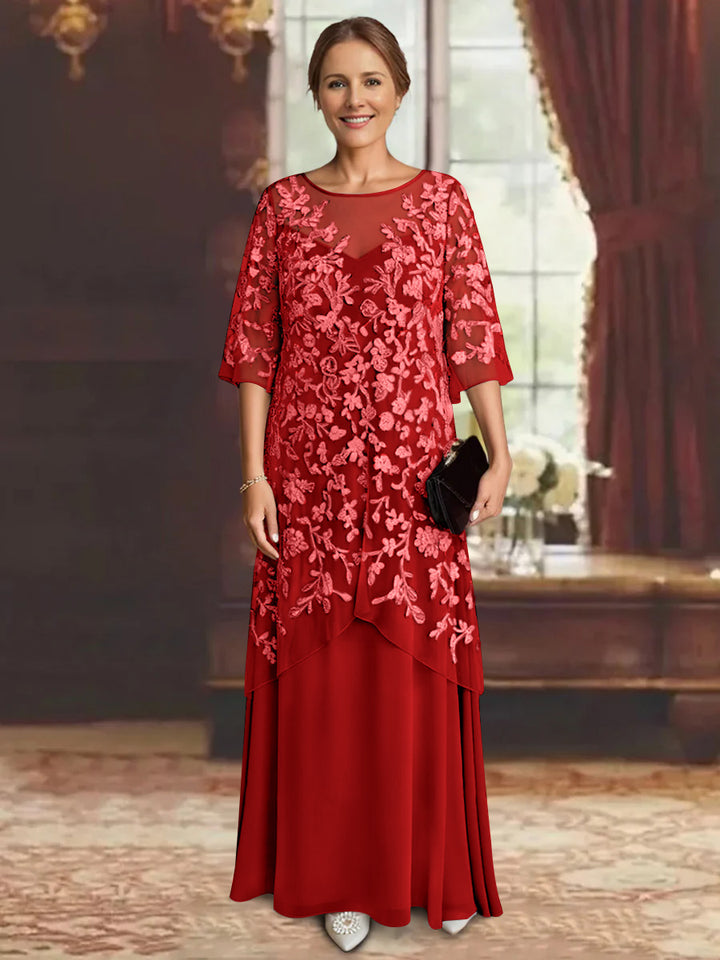 A-Line/Princess Chiffon Half Sleeves Lace Mother of the Bride Dresses Ankle-Length