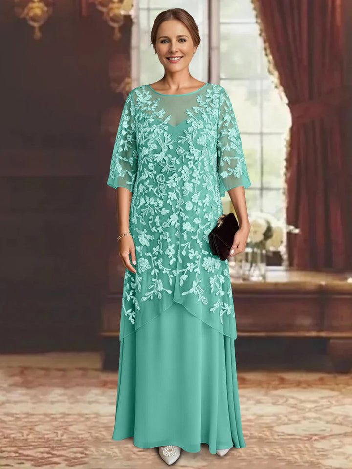 A-Line/Princess Chiffon Half Sleeves Lace Mother of the Bride Dresses Ankle-Length