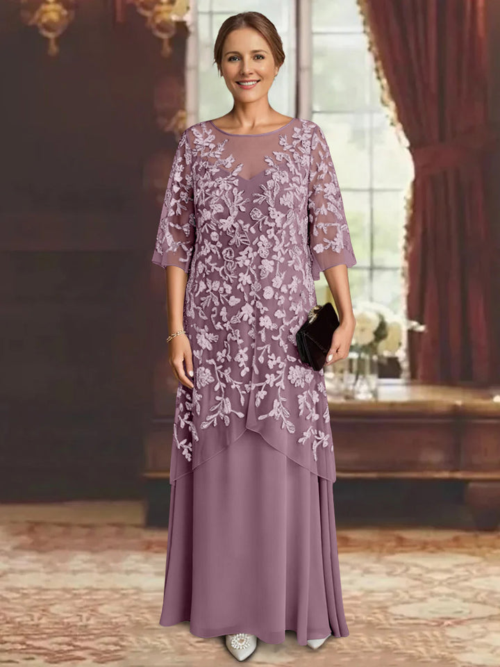 A-Line/Princess Chiffon Half Sleeves Lace Mother of the Bride Dresses Ankle-Length