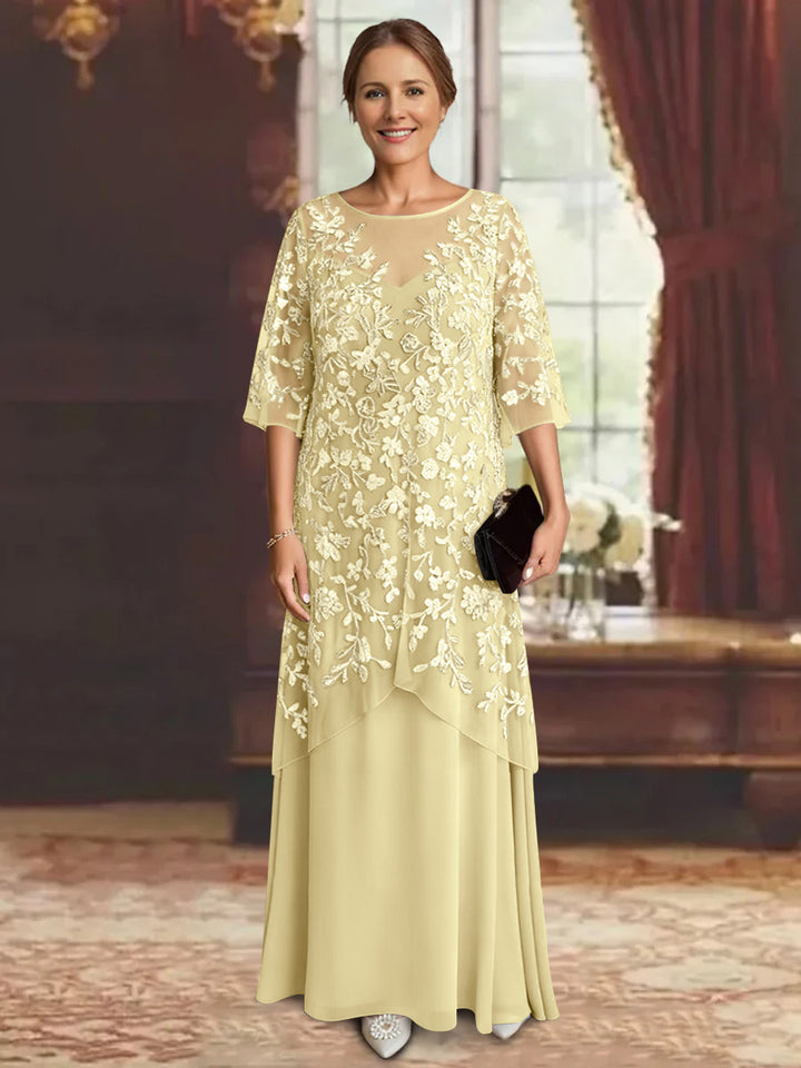 A-Line/Princess Chiffon Half Sleeves Lace Mother of the Bride Dresses Ankle-Length
