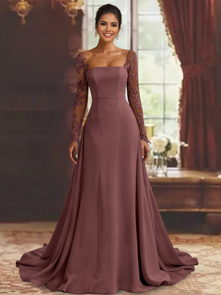 Sheath/Column Long Sleeves Floor-Length Mother of the Bride Dresses Lace Appliques