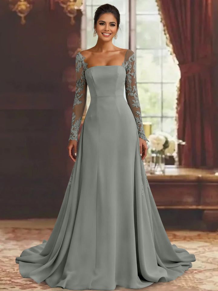 Sheath/Column Long Sleeves Floor-Length Mother of the Bride Dresses Lace Appliques