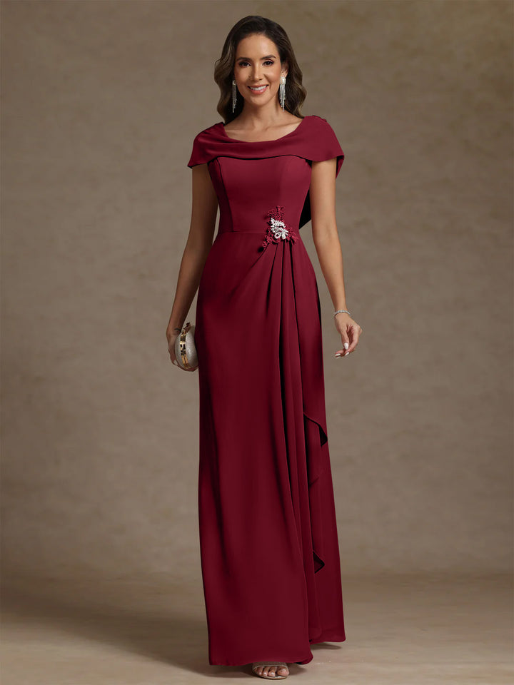 Sheath/Column Cowl Neck Chiffon Mother of the Bride Dresses Rhinestone Floor-Length Ruffles Sleeveless