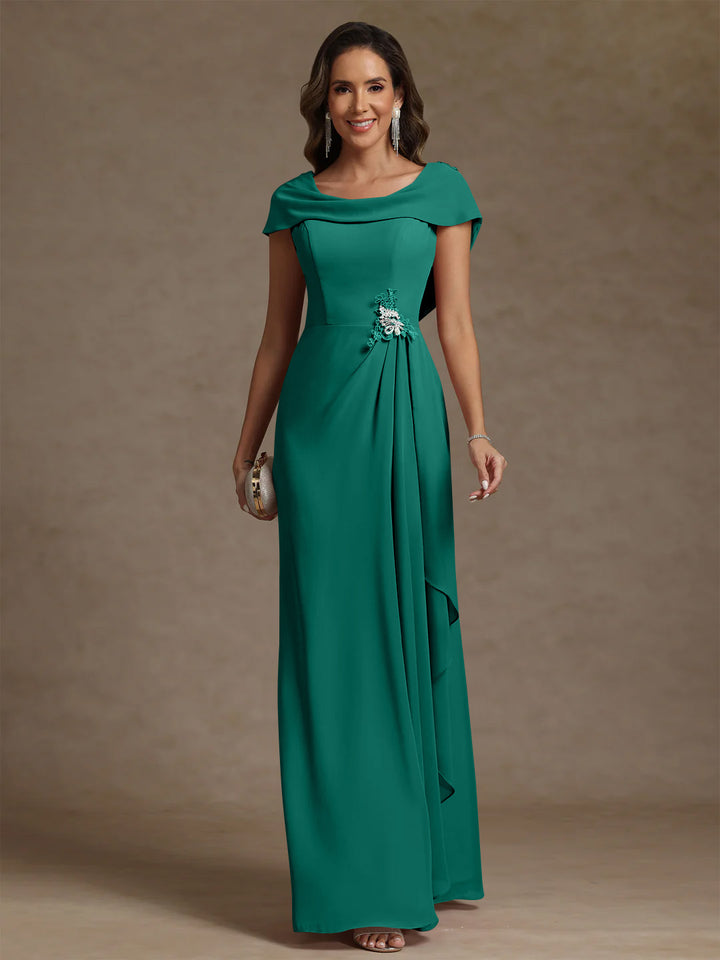 Sheath/Column Cowl Neck Chiffon Mother of the Bride Dresses Rhinestone Floor-Length Ruffles Sleeveless
