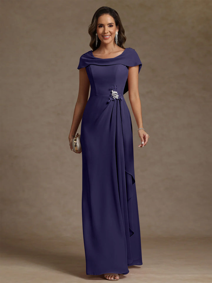 Sheath/Column Cowl Neck Chiffon Mother of the Bride Dresses Rhinestone Floor-Length Ruffles Sleeveless