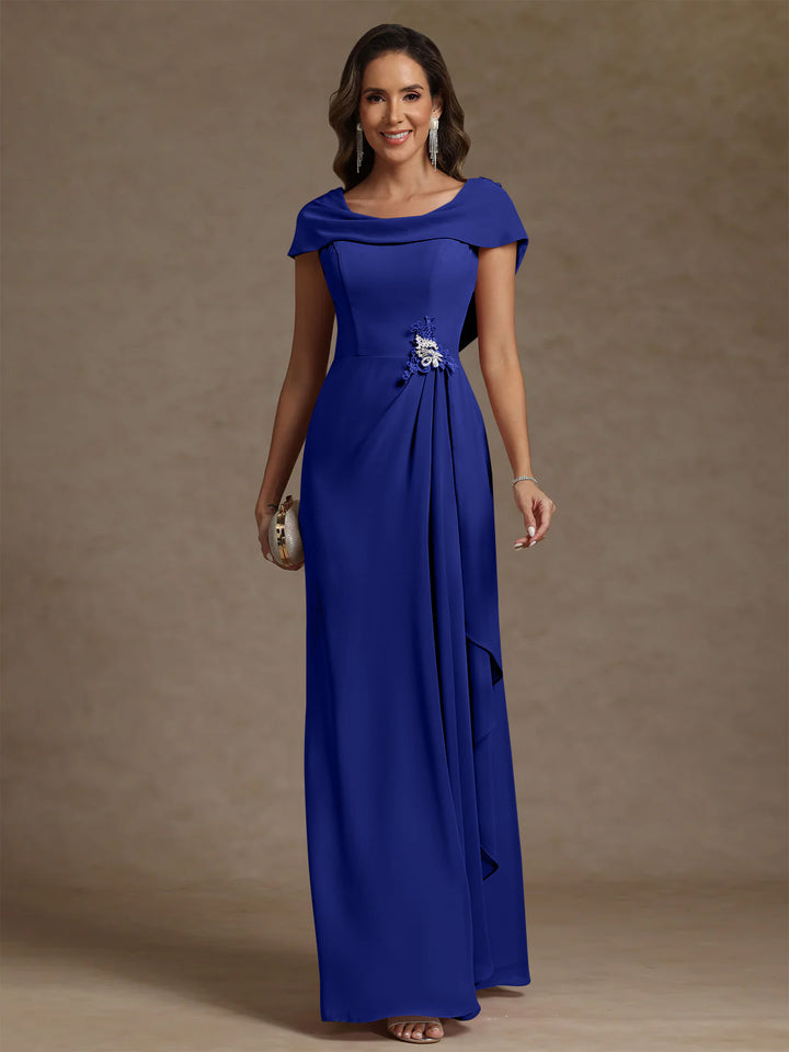 Sheath/Column Cowl Neck Chiffon Mother of the Bride Dresses Rhinestone Floor-Length Ruffles Sleeveless