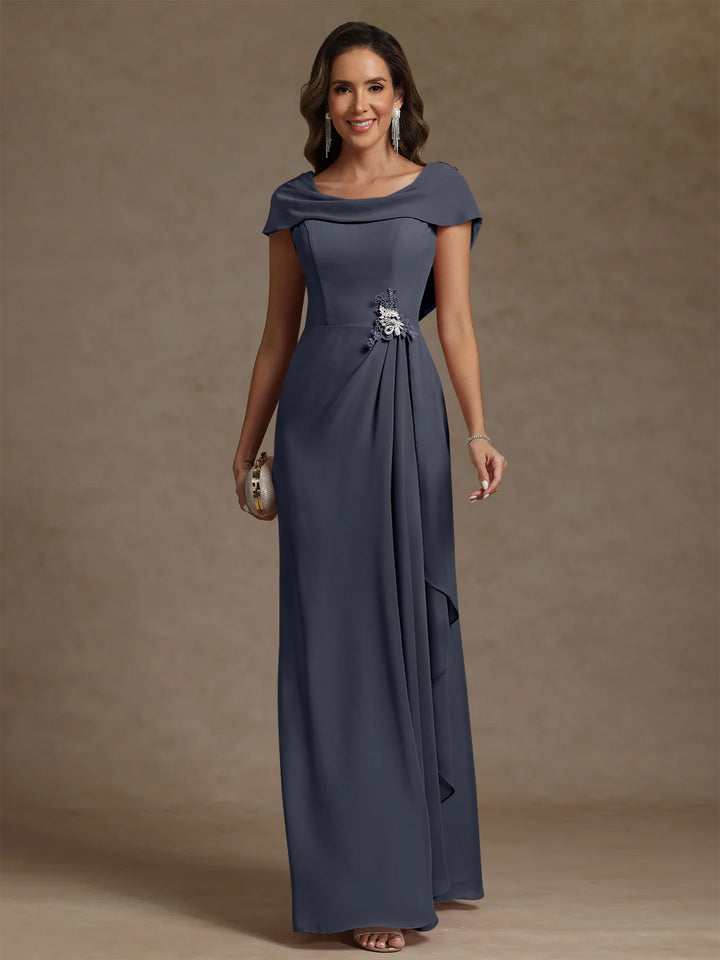 Sheath/Column Cowl Neck Chiffon Mother of the Bride Dresses Rhinestone Floor-Length Ruffles Sleeveless