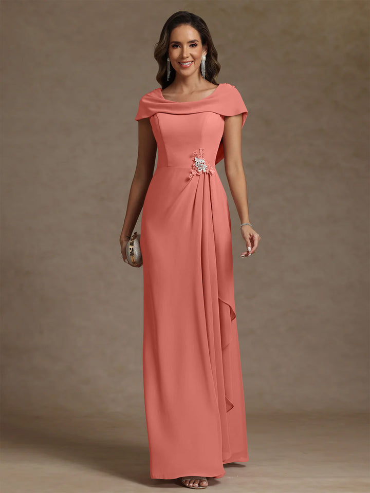 Sheath/Column Cowl Neck Chiffon Mother of the Bride Dresses Rhinestone Floor-Length Ruffles Sleeveless