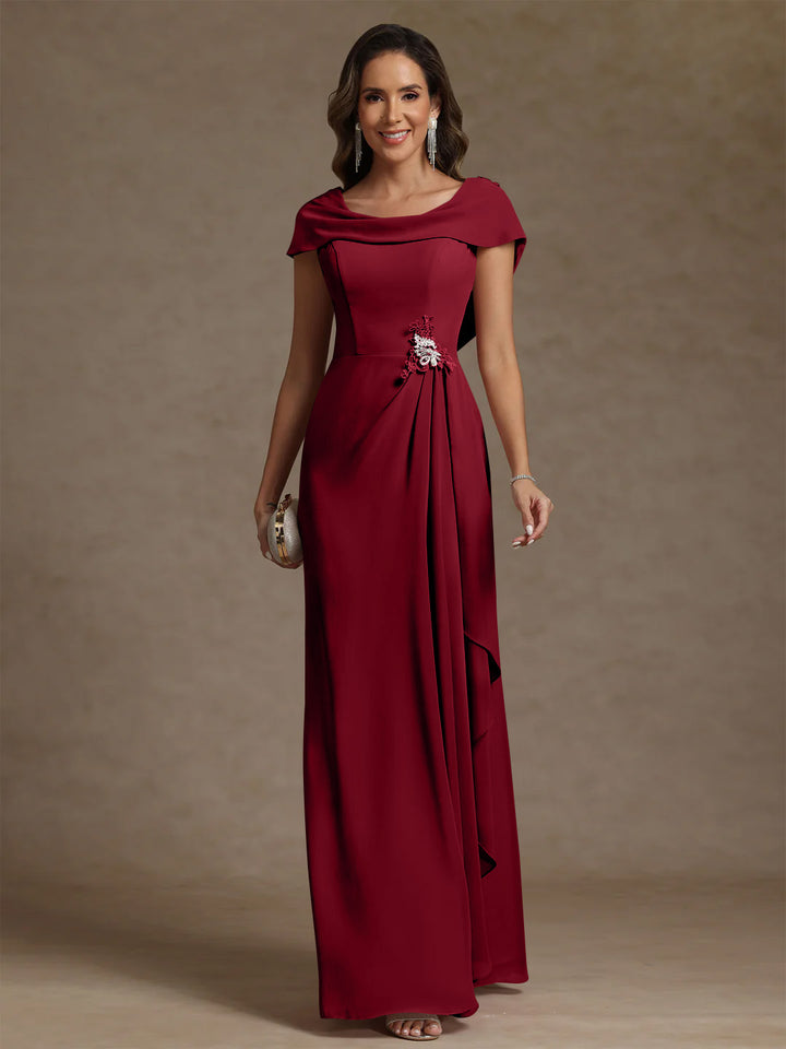 Sheath/Column Cowl Neck Chiffon Mother of the Bride Dresses Rhinestone Floor-Length Ruffles Sleeveless