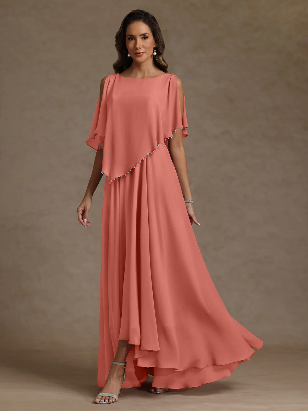 A-Line/Princess Scoop Chiffon Mother of the Bride Dresses Beading Floor-Length Pleated Sleeveless