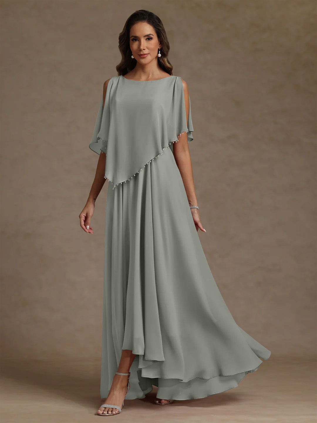 A-Line/Princess Scoop Chiffon Mother of the Bride Dresses Beading Floor-Length Pleated Sleeveless