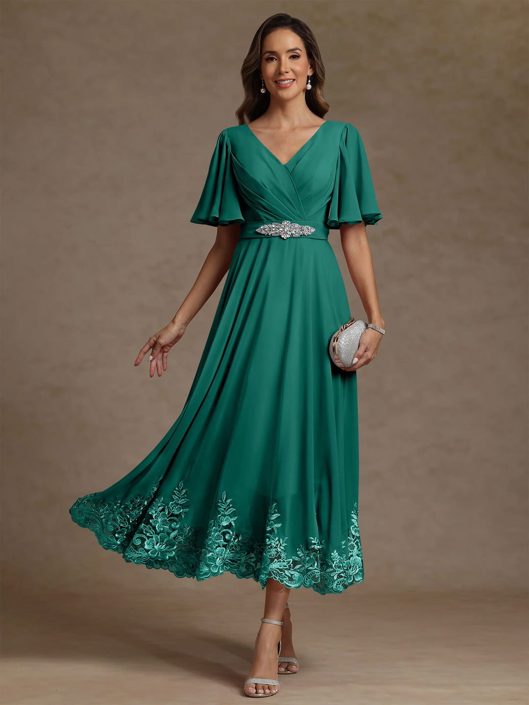 sachin and babi light blue dress A-Line/Princess V Neck Mother of the Bride Dresses Short Sleeves Chiff