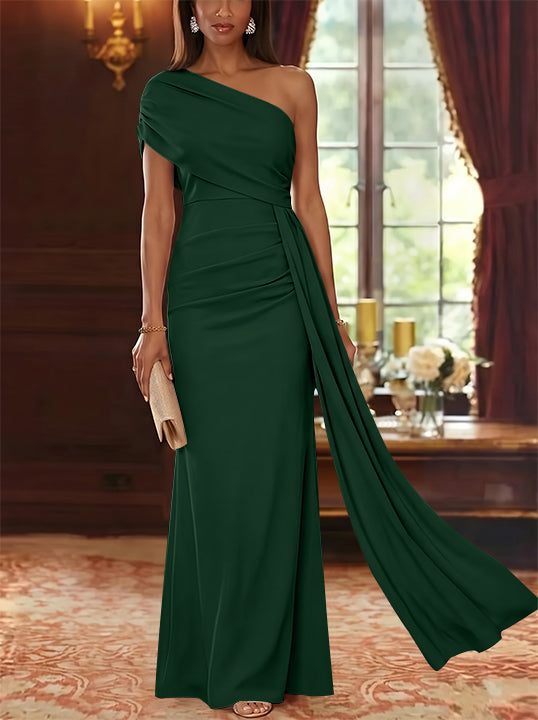 Sheath/Column One-Shoulder Chiffon Mother of the Bride Dresses with Watteau Train Floor-Length Sleeveless