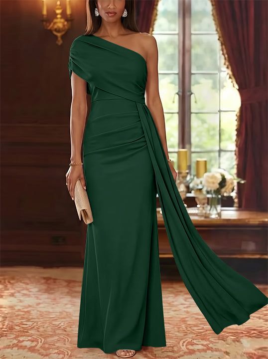 Sheath/Column One-Shoulder Chiffon Mother of the Bride Dresses with Watteau Train Floor-Length Sleeveless