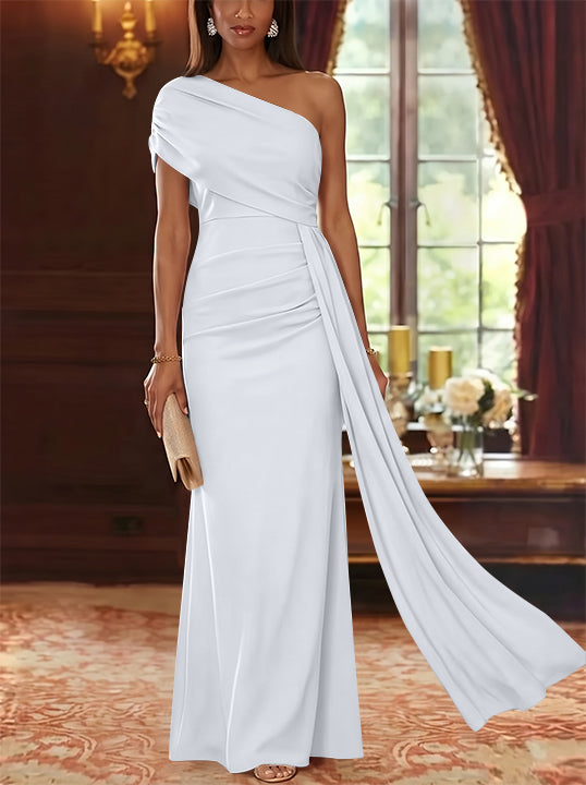 Sheath/Column One-Shoulder Chiffon Mother of the Bride Dresses with Watteau Train Floor-Length Sleeveless