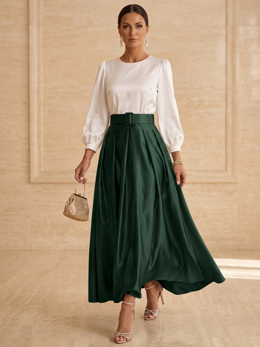 A-Line/Princess Scoop Taffeta Mother of the Bride Dresses Long Sleeves Ankle-Length Pleated