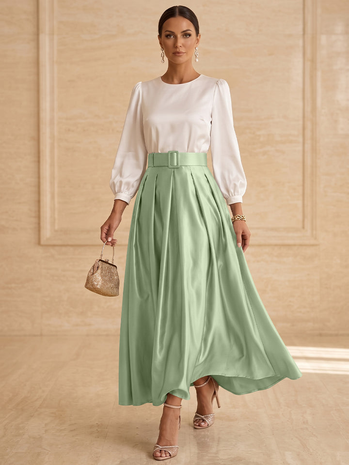 A-Line/Princess Scoop Taffeta Mother of the Bride Dresses Long Sleeves Ankle-Length Pleated