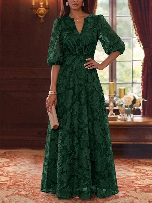 A-Line/Princess V-Neck Chiffon Floral Mother of the Bride Dresses Floor-Length Half Sleeves