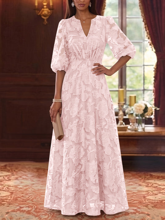 A-Line/Princess V-Neck Chiffon Floral Mother of the Bride Dresses Floor-Length Half Sleeves