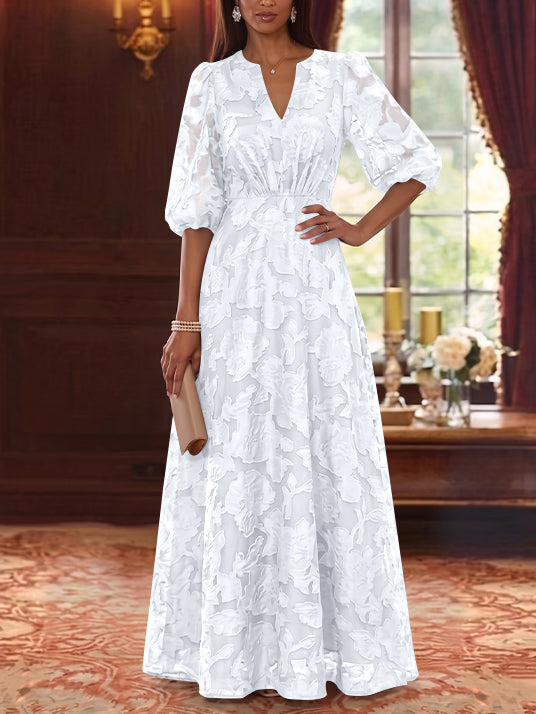A-Line/Princess V-Neck Chiffon Floral Mother of the Bride Dresses Floor-Length Half Sleeves