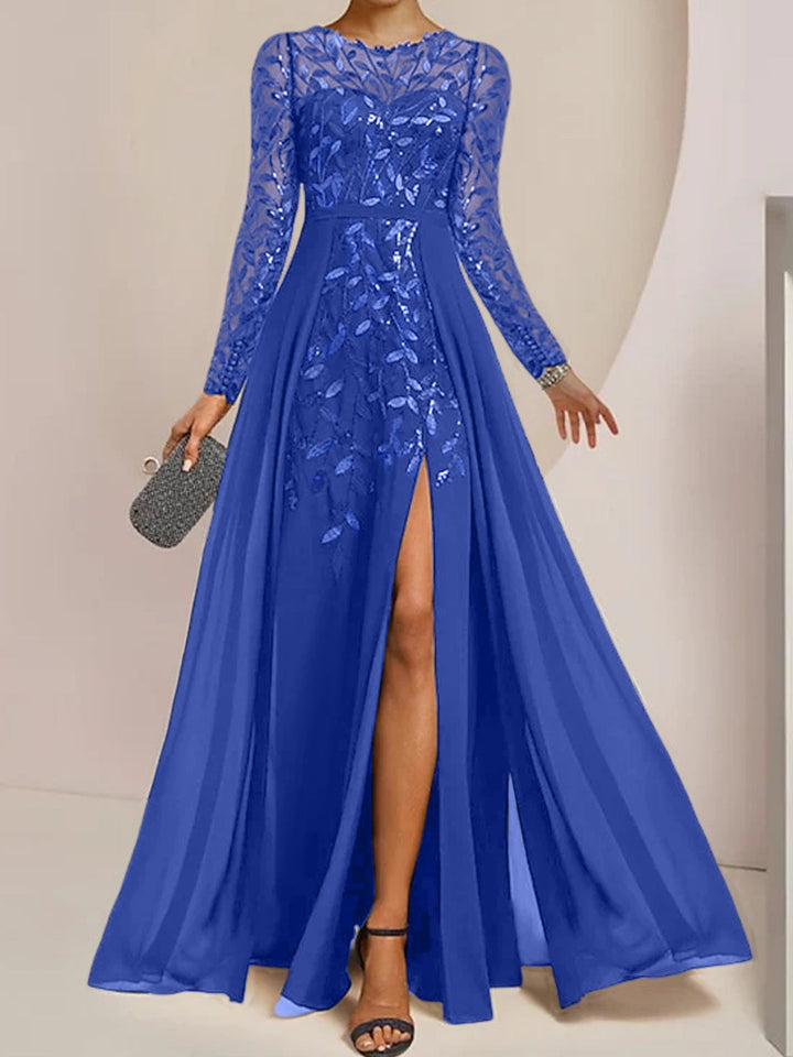 A-Line/Princess Scoop Floor-Length Mother of the Bride Dresses with Split Side Ruffles Sequins