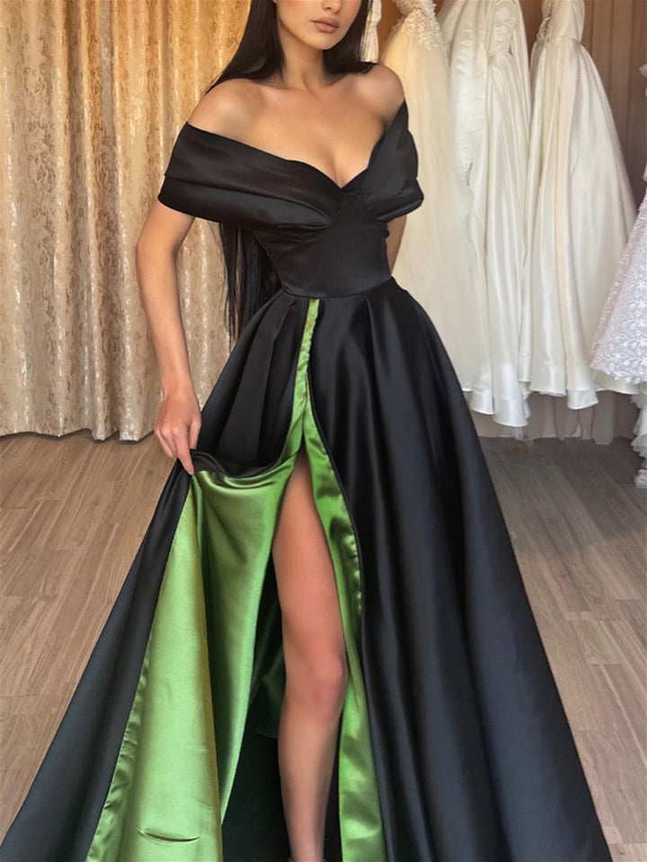 A-Line/Princess Off-the-Shoulder Floor-length Prom Dresses