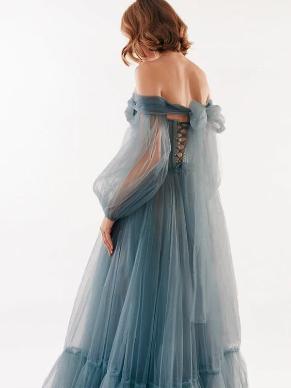 A-Line/Princess Off-the-shoulder Sweetheart Floor Length Tulle Prom Dresses