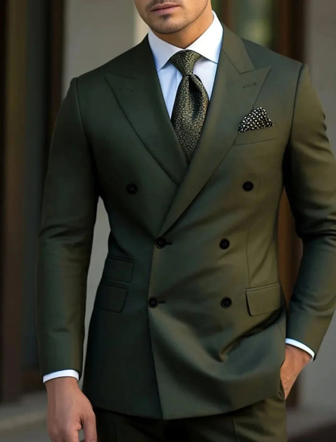 Men's Tailored Fit Double Breasted Six-buttons 2 Pieces Solid Coloured Wedding Suits