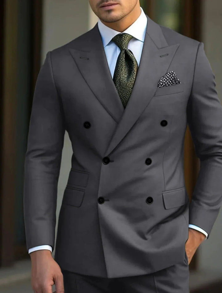 Men's Tailored Fit Double Breasted Six-buttons 2 Pieces Solid Coloured Wedding Suits