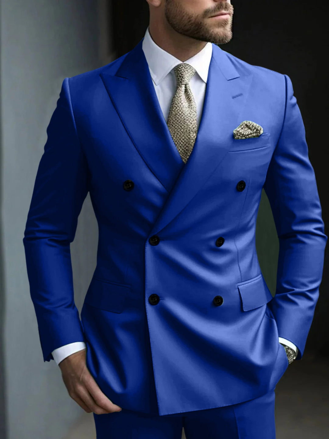 Green Men's Tailored Fit 2 Pieces Solid Coloured Double Breasted Six-buttons Party Suits