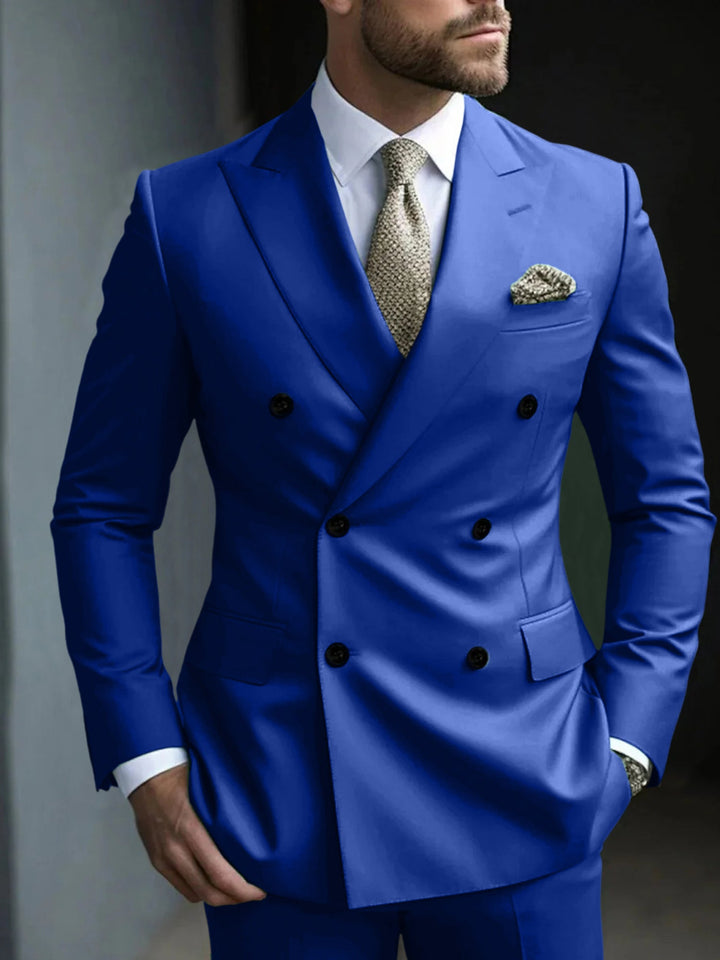 Green Men's Tailored Fit 2 Pieces Solid Coloured Double Breasted Six-buttons Party Suits