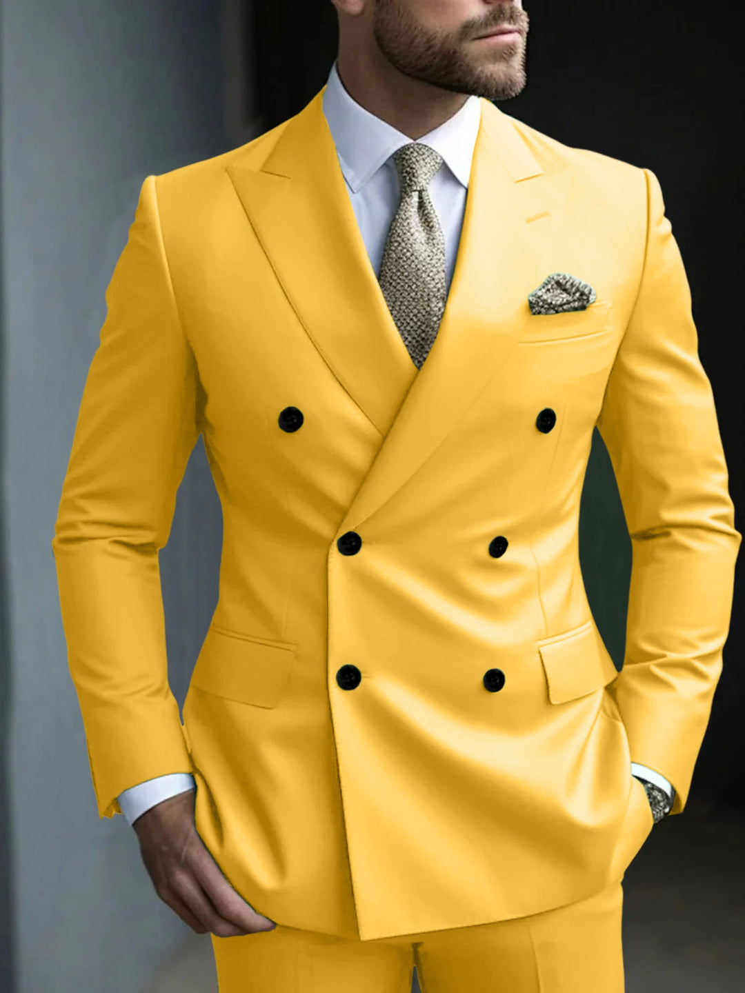 Green Men's Tailored Fit 2 Pieces Solid Coloured Double Breasted Six-buttons Party Suits