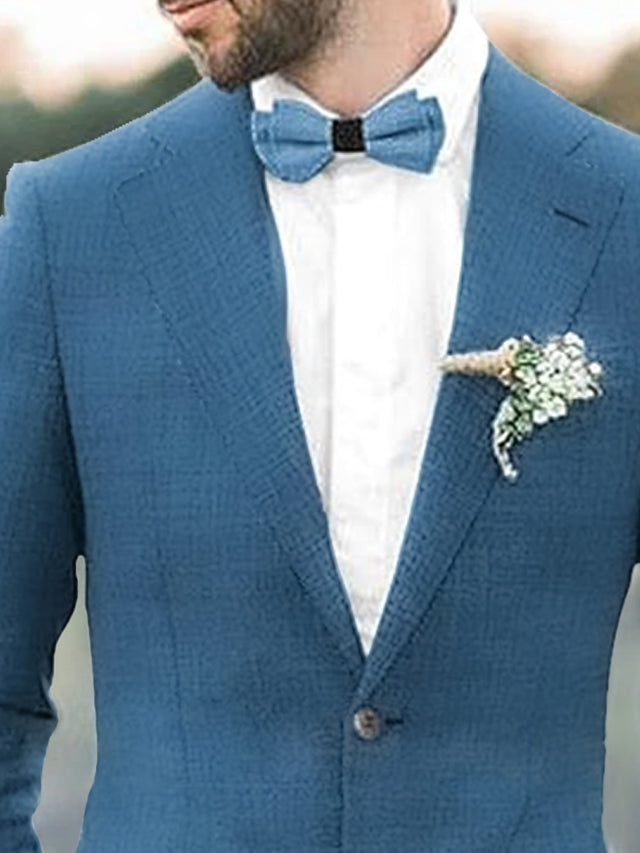 Men's Tailored Fit Single Breasted Two-buttons 2 Pieces Solid Coloured Linen Suits