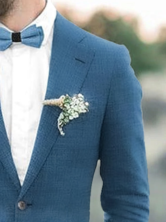 Men's Tailored Fit Single Breasted Two-buttons 2 Pieces Solid Coloured Linen Suits