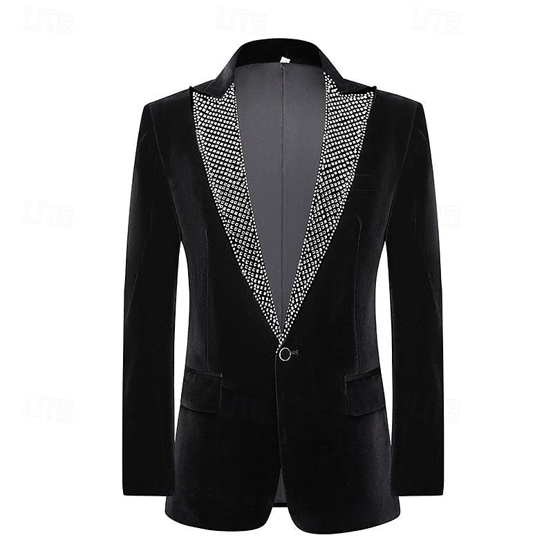 Men's Tailored Fit Single Breasted 2 Pieces Pure Colour Velvet Sequin Blazer Wedding Suits