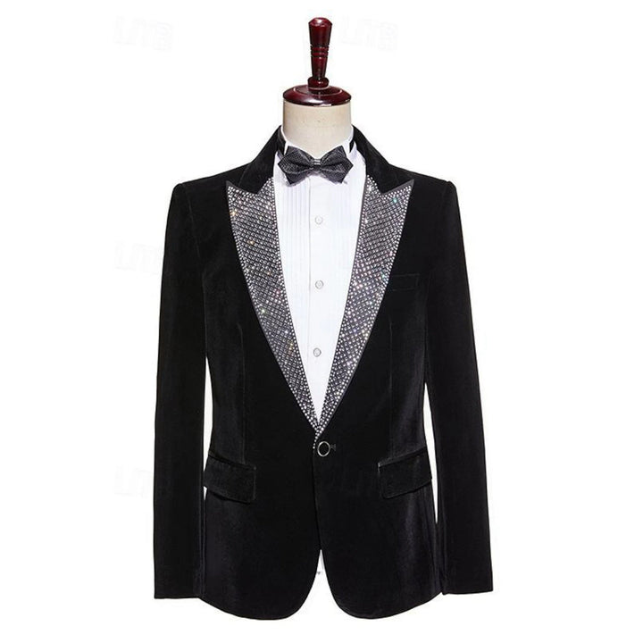 Men's Tailored Fit Single Breasted 2 Pieces Pure Colour Velvet Sequin Blazer Wedding Suits