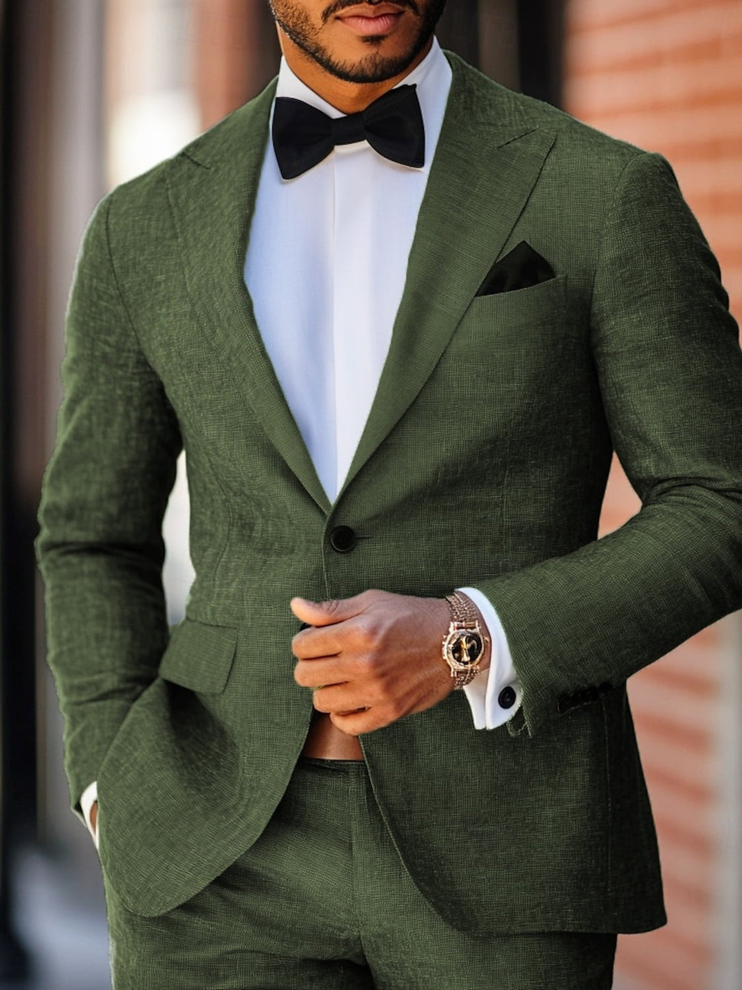 Dark Green Men's Party Linen 2 Piece One-button Suits Wedding Formal Suits