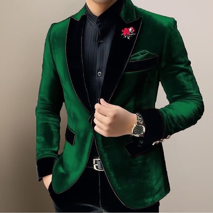 Men's Vintage Velvet Solid Coloured Regular Standard Fit Single Breasted One-button Blazer Jacket