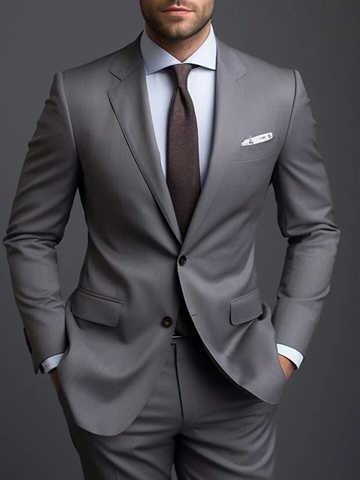 Men's Solid Coloured Daily Business Plus Size Single Breasted Two-buttons 2 Piece Wedding Suits