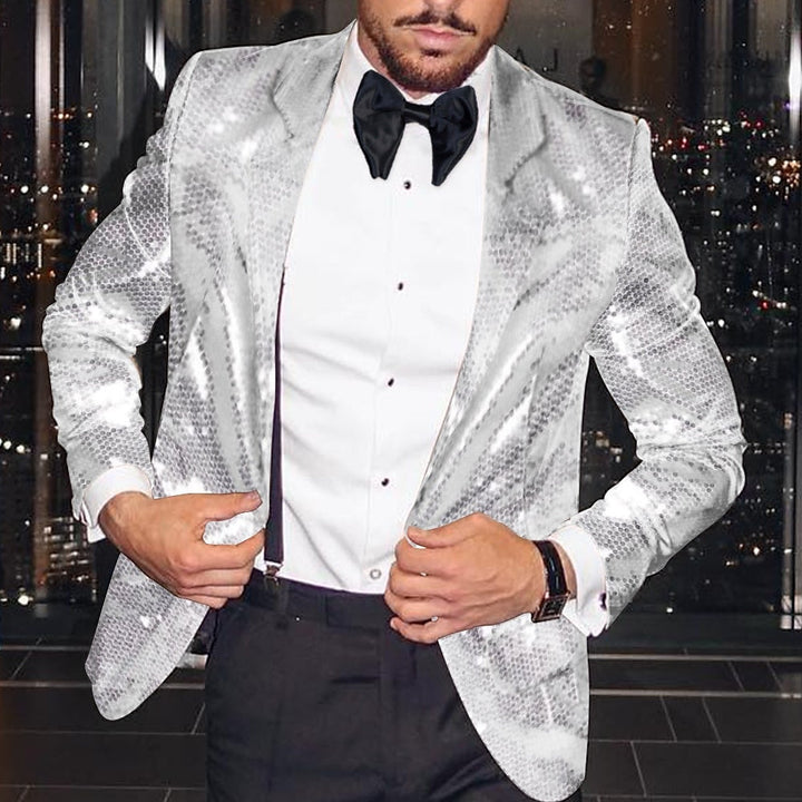 Men's Fashion Disco Sequin Pattern Tailored Fit Single Breasted One-button Blazer Jacket