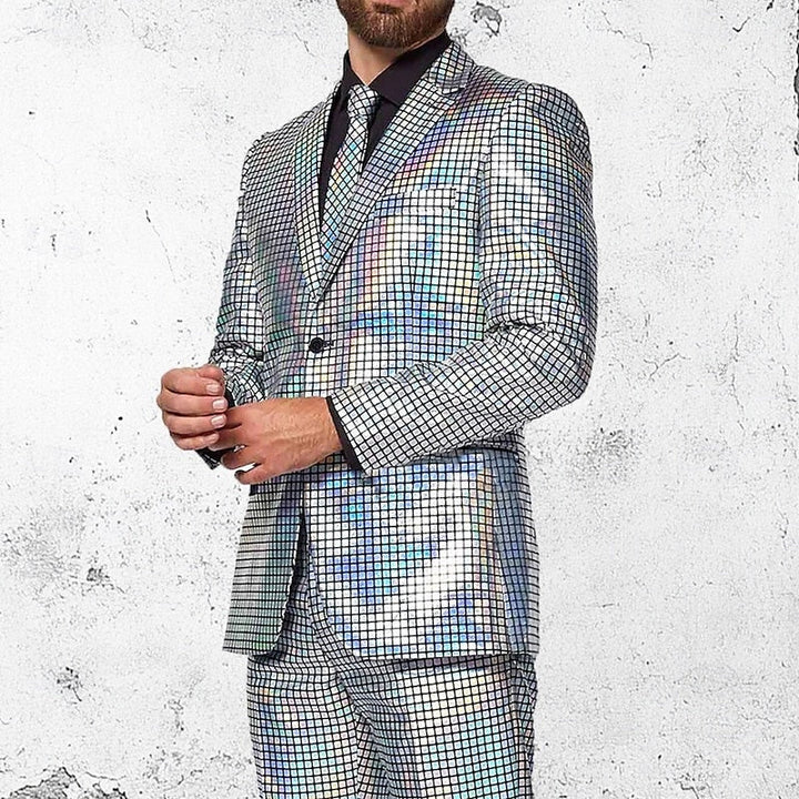 Men's Party Plaid 2 Piece Punk Fashion Standard Fit Single Breasted Two-buttons Sequin Evening Wear Prom Suits