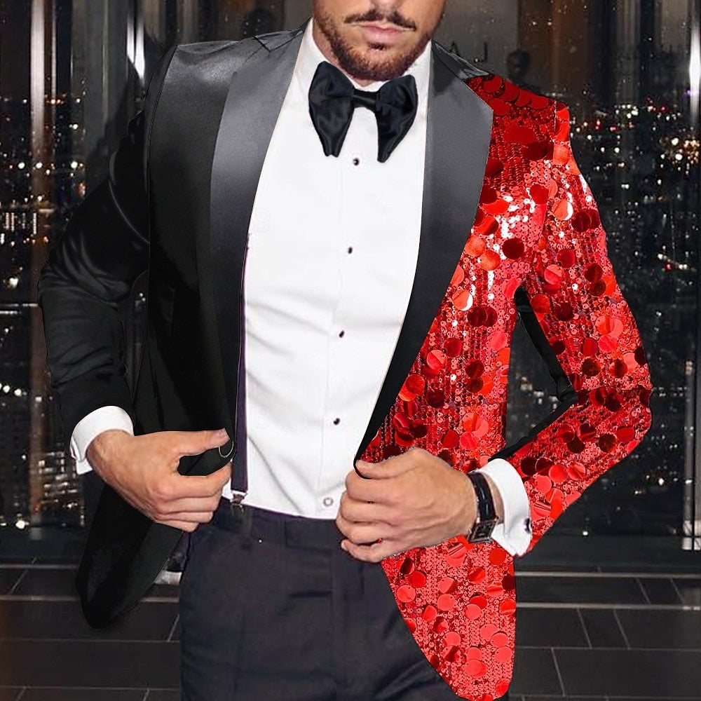 Men's Party Regular Tailored Fit Single Breasted One-button Sequin Disco Blazer Jacket