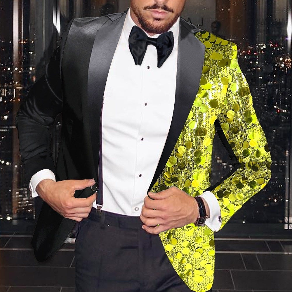 Men's Party Regular Tailored Fit Single Breasted One-button Sequin Disco Blazer Jacket