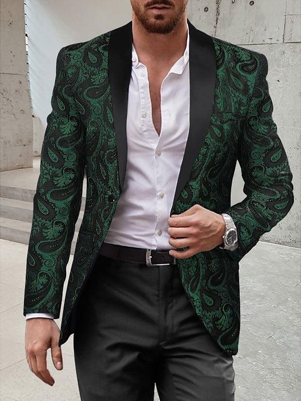 Men's Shawl Collar Printing Standard Fit Single Breasted Prom Disco Tuxedos Party Dinner 2 Piece