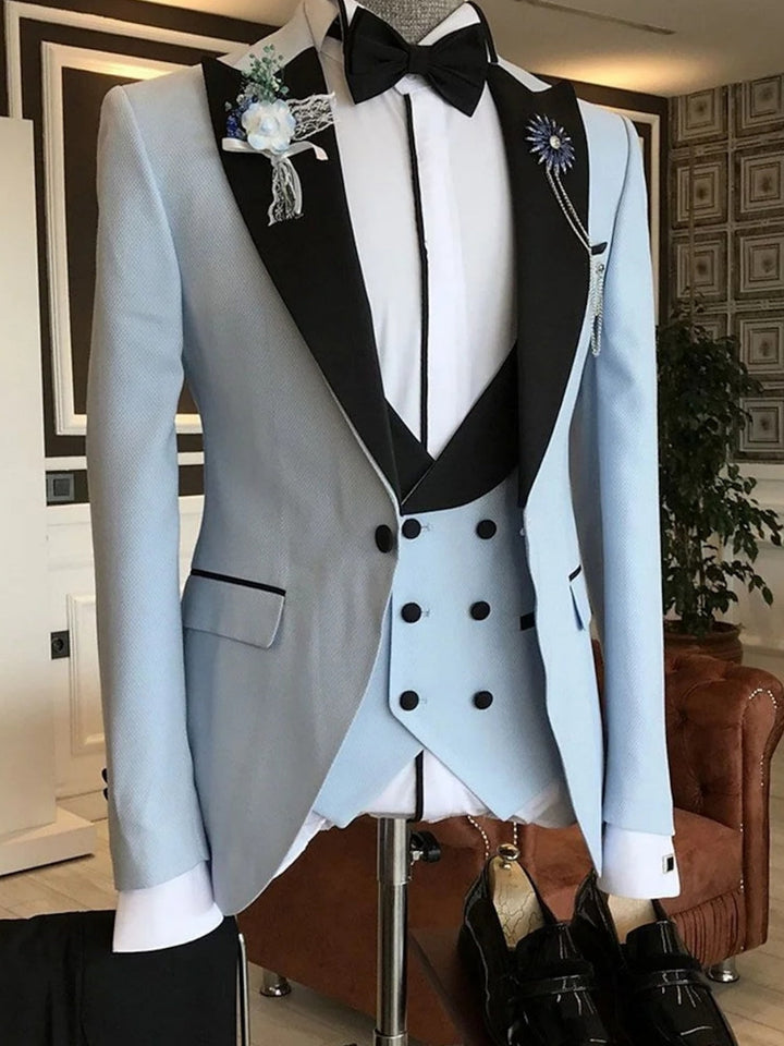 Men's Solid Coloured Peak Tailored Fit Single Breasted  Wedding Party Tuxedos 3 Piece