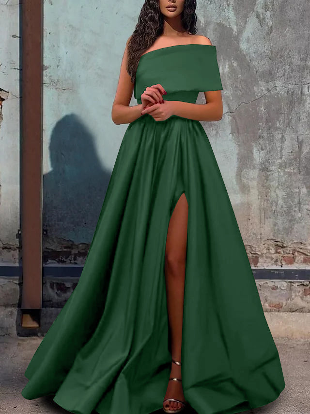 A-Line/Princess One-Shoulder Floor-length Prom Dresses