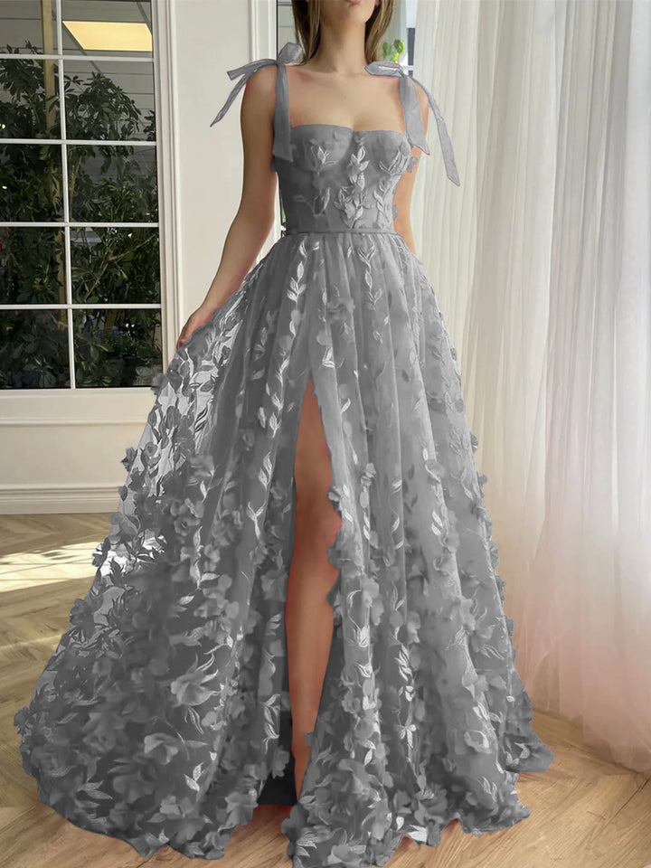 A-Line/Princess Spaghetti Straps Long Prom Dresses With Split Side